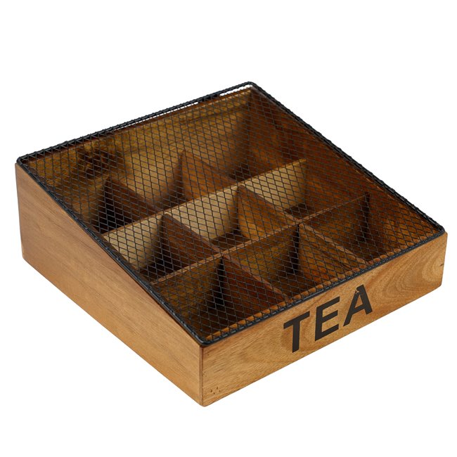 Tea box with 9 spaces, Acacia wood 23.5x23.5xH5.2-9.5cm