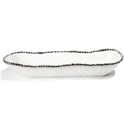 Decorat. ceramic fruit plate Galla,white/silv, 34x10.5x6.5cm