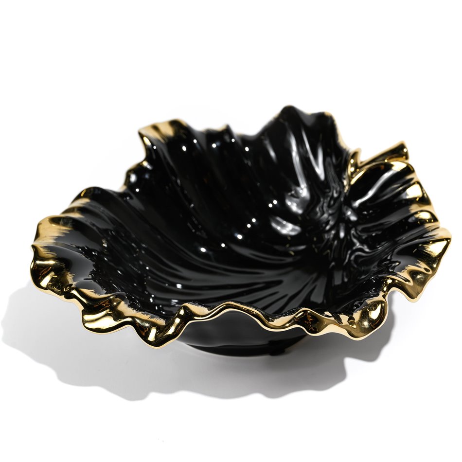 Decorat. ceramic fruit plate Garrel, black gold,26x24x9cm  