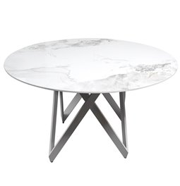 Table Laina, sintered stone/mdf/metal, white,  D130 H76cm