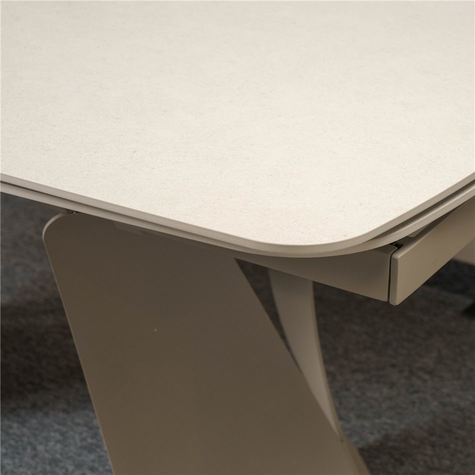 Раздвижной обеденный стол Raita 031, спеченный камень/металл, кремовый цвет, 160-240x90cm H75cm