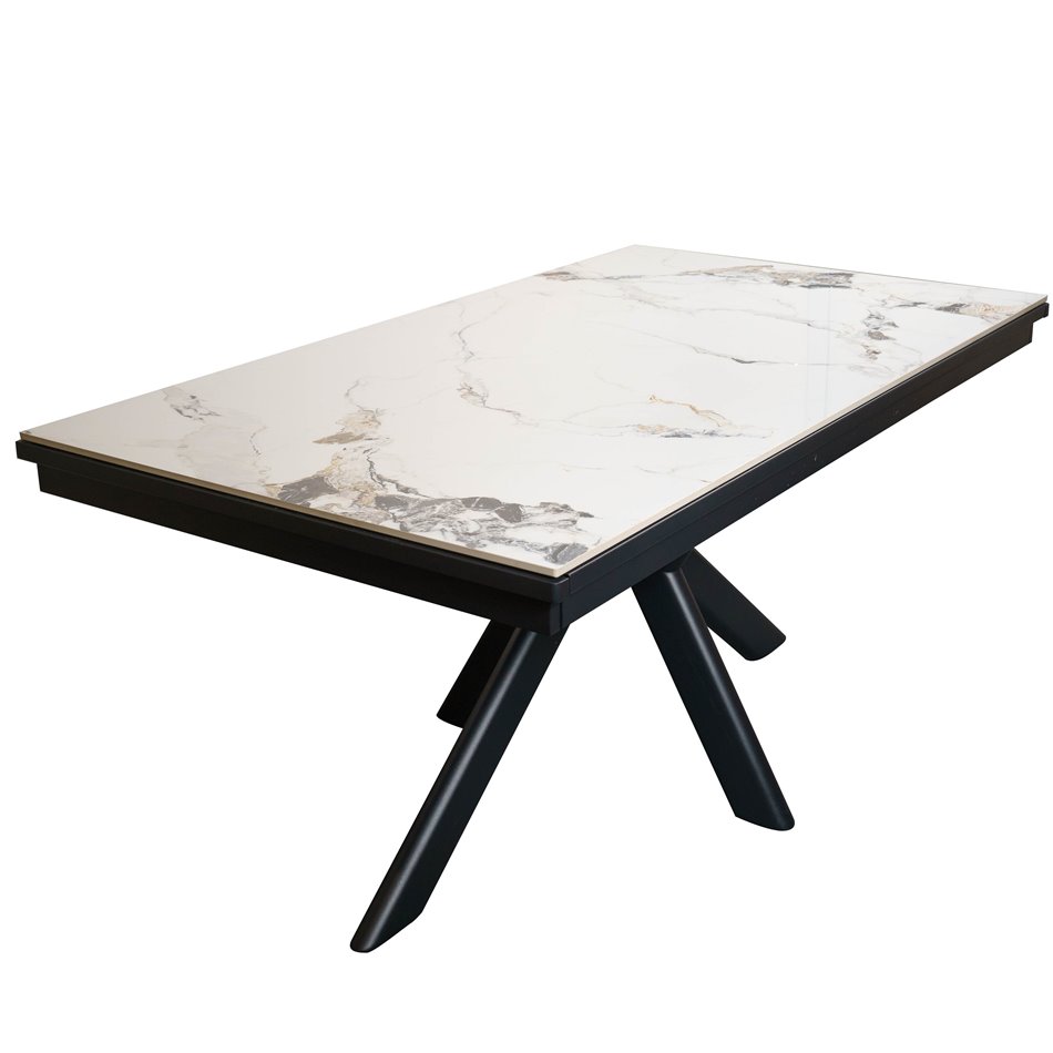 Extendable dining table Reibeka 017, sintered stone/metal, white, 160-276x90cm H75cm