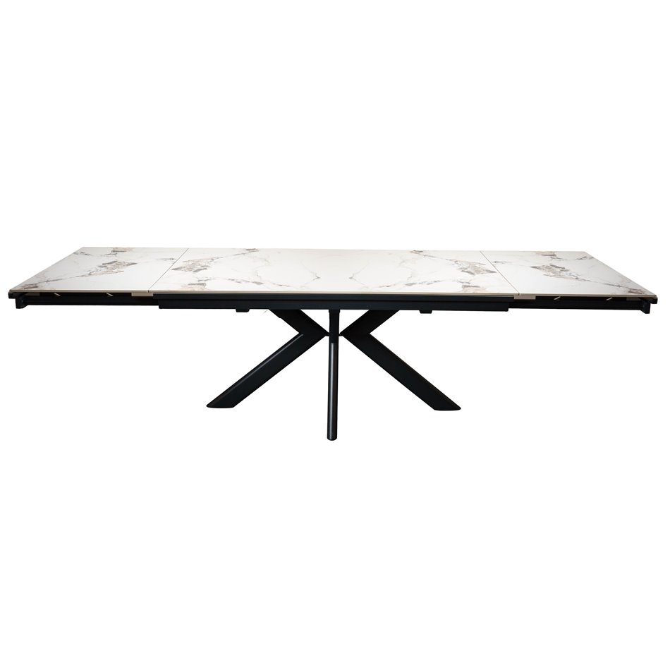 Extendable dining table Reibeka 017, sintered stone/metal, white, 160-276x90cm H75cm