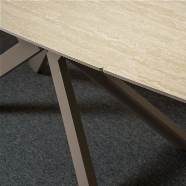 Extendable dining table Rigena 019, sintered stone/metal, brown, 160-240x90cm H75cm