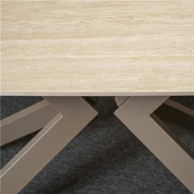 Extendable dining table Rigena 019, sintered stone/metal, brown, 160-240x90cm H75cm