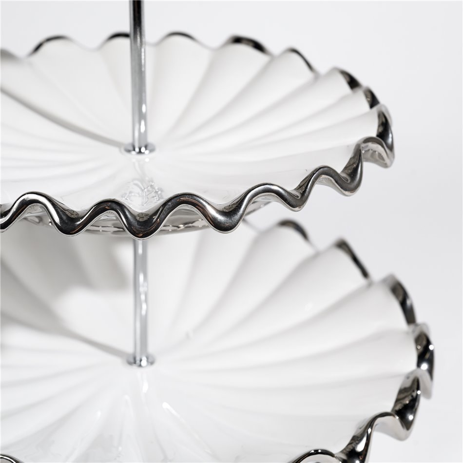 Decorative ceramic fruit plate Greisy,white/silver color, H28.5cm, D26cm