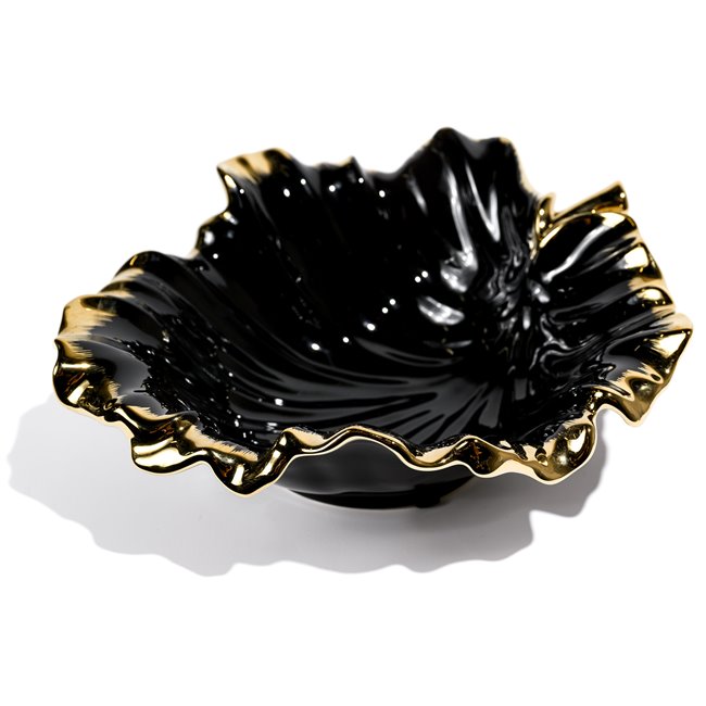 Decorat. ceramic fruit plate Garrel, black / gold color, 26x24x9cm  