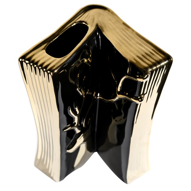 Vase Grette, black/ gold color, 15.5x15x23.5cm