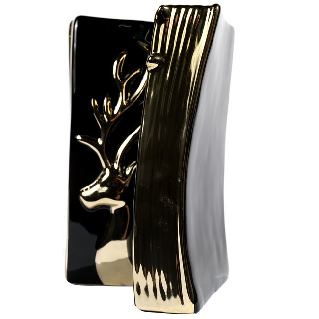 Vase Grette, black/ gold color, 15.5x15x23.5cm