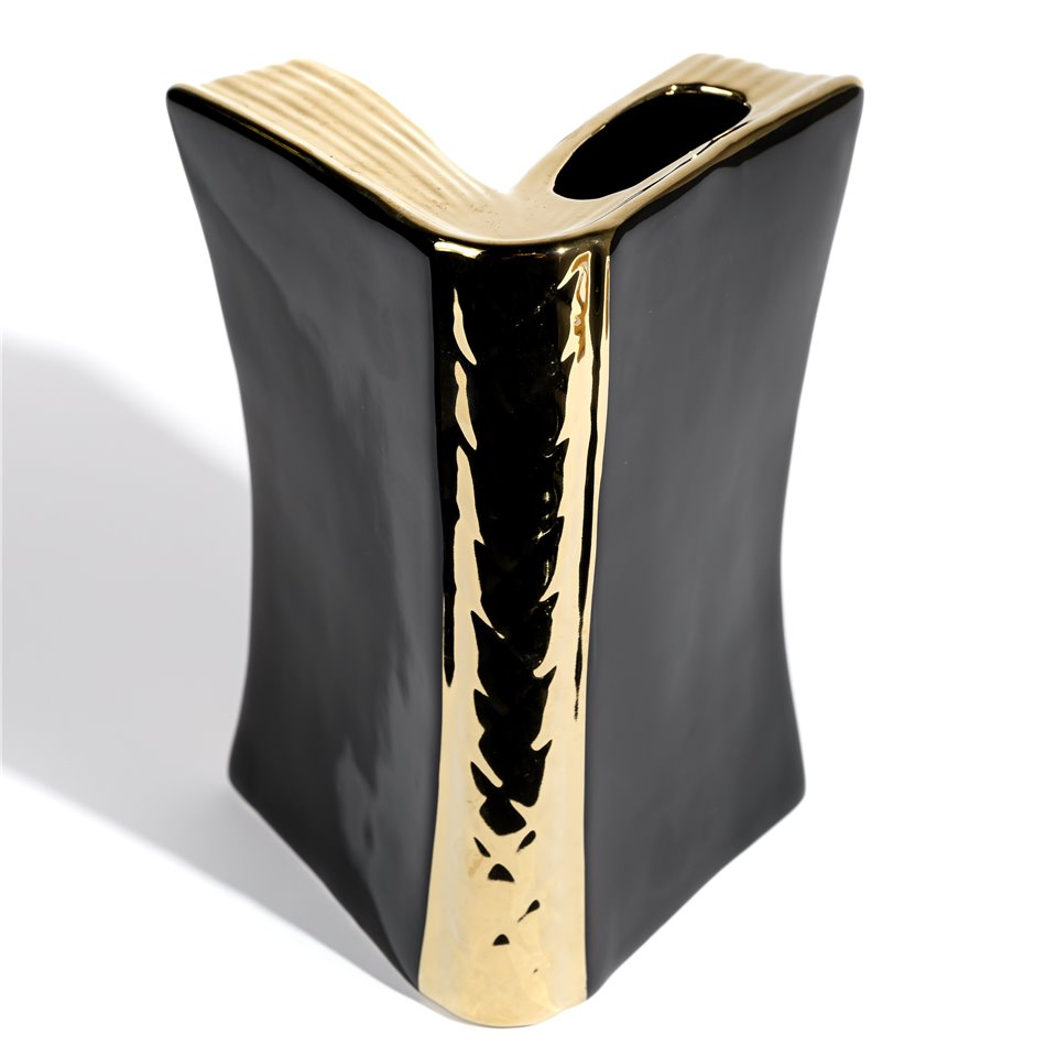 Vase Grette, black/ gold color, 15.5x15x23.5cm