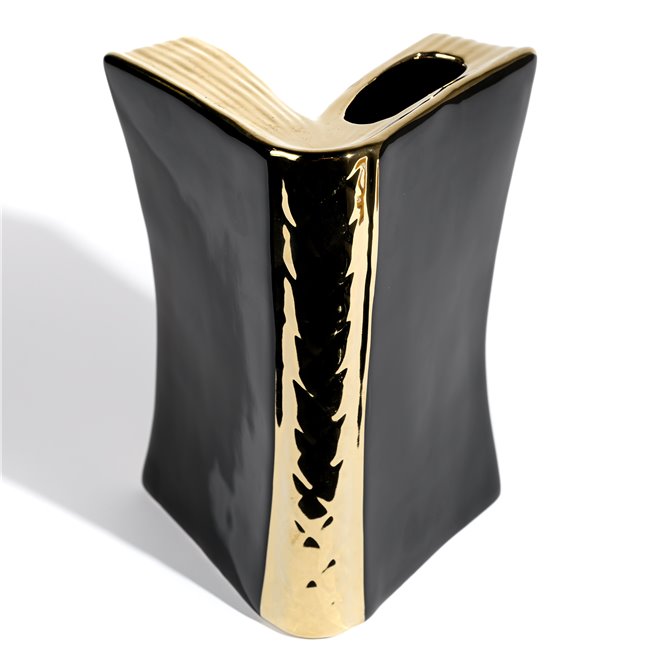 Vase Grette, black/ gold color, 15.5x15x23.5cm