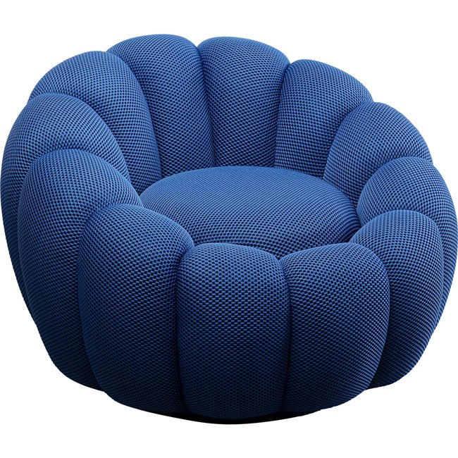 Swivel armchair Peppo Bloom, blue color, H66xD94cm, seat height 40cm