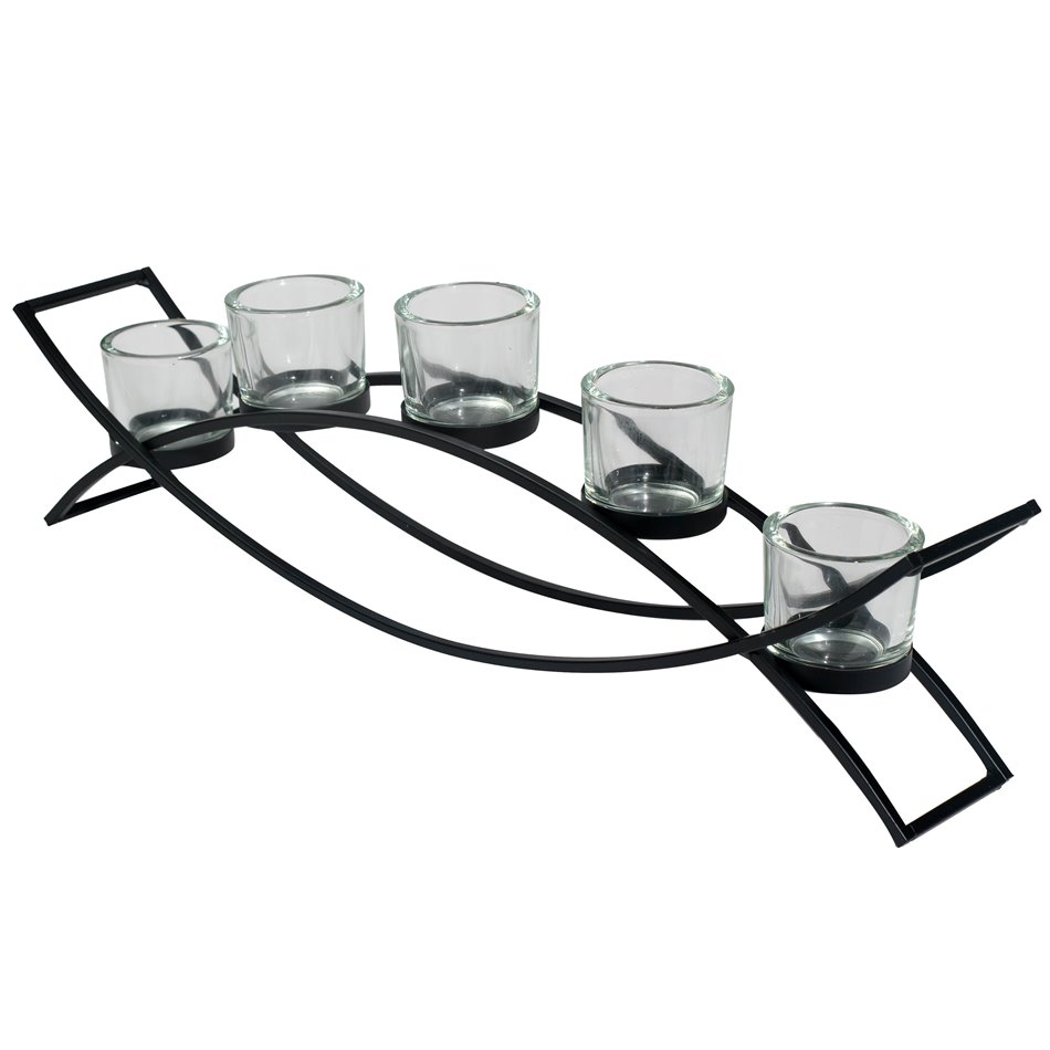Candle holder with 5 glass, metal, 54x8cm