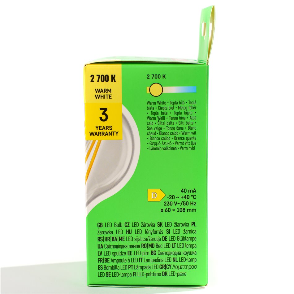 LED Bulb WW warm white, E27 7.8W, 1060lm, 2700K, H11x6x6cm