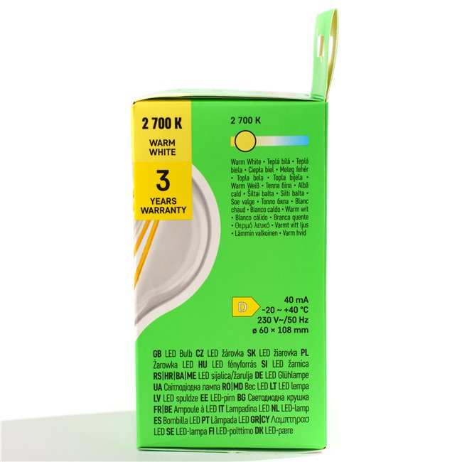 LED Bulb WW warm white, E27 7.8W, 1060lm, 2700K, H11x6x6cm