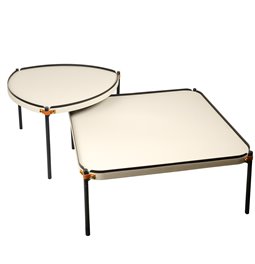 Coffee table set Jaslo, 2 pcs., metal/MDF/leather, D90cm H36cm, D60cm H46cm