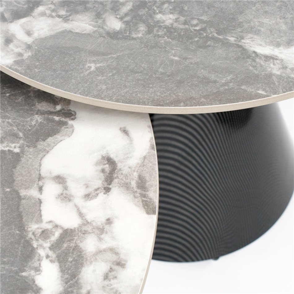 Coffee table set Wailly, 2 pcs., sintered stone/metal, D80cm H44cm, D60cm H50cm