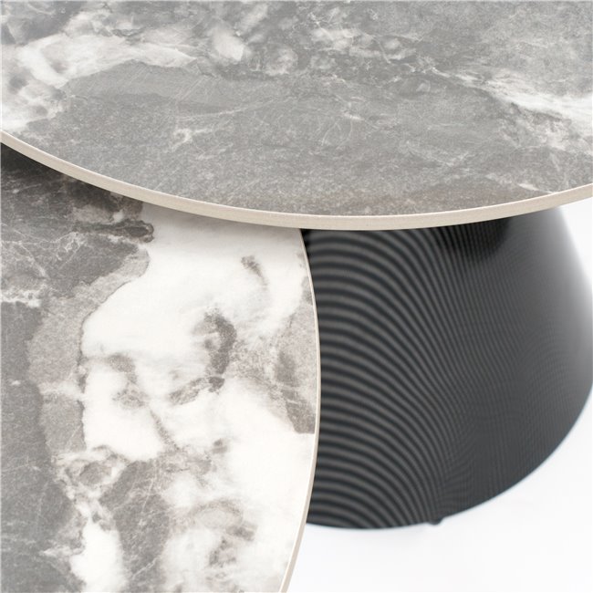 Coffee table set Wailly, 2 pcs., sintered stone/metal, D80cm H44cm, D60cm H50cm