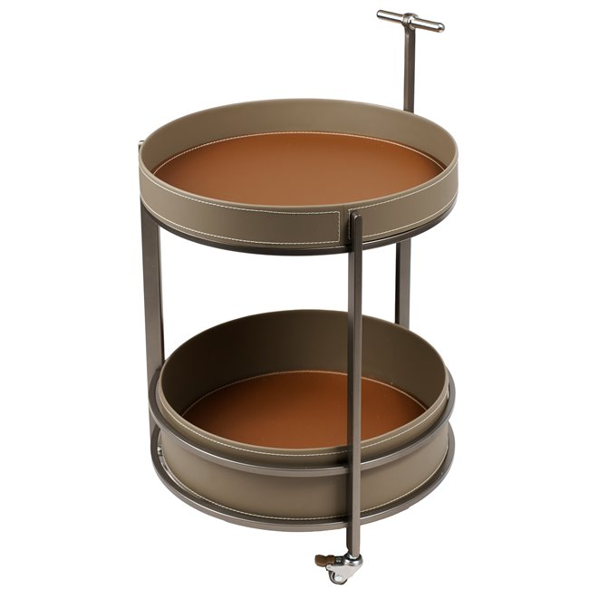 Coffee table Wildo, leather/metal, D45cm H64cm