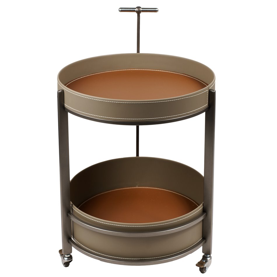 Coffee table Wildo, leather/metal, D45cm H64cm