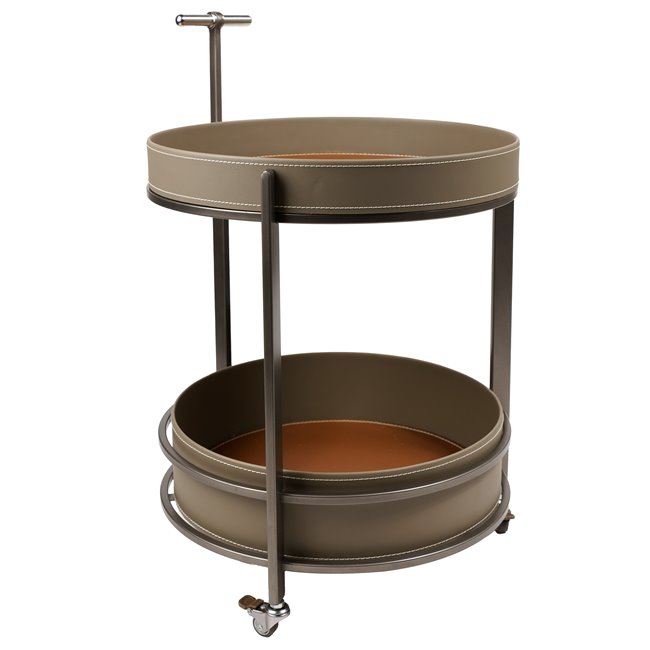 Coffee table Wildo, leather/metal, D45cm H64cm