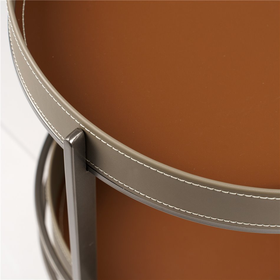 Coffee table Wildo, leather/metal, D45cm H64cm