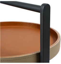 Šoninis staliukas Jasenna, metalas/medinis/oda, D40cm A63cm