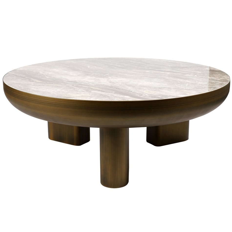 Side table Walton, sintered stone/metal, D89cm H34cm