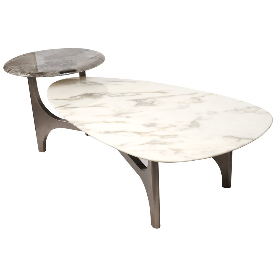 Coffee table Walle artificial marble/metal, H37x144x67cm