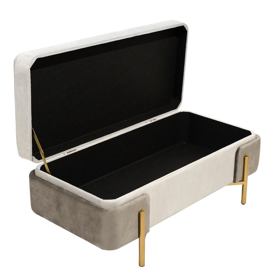 Pouf with storage Calavena S, grey, velvet, H30x71x34cm