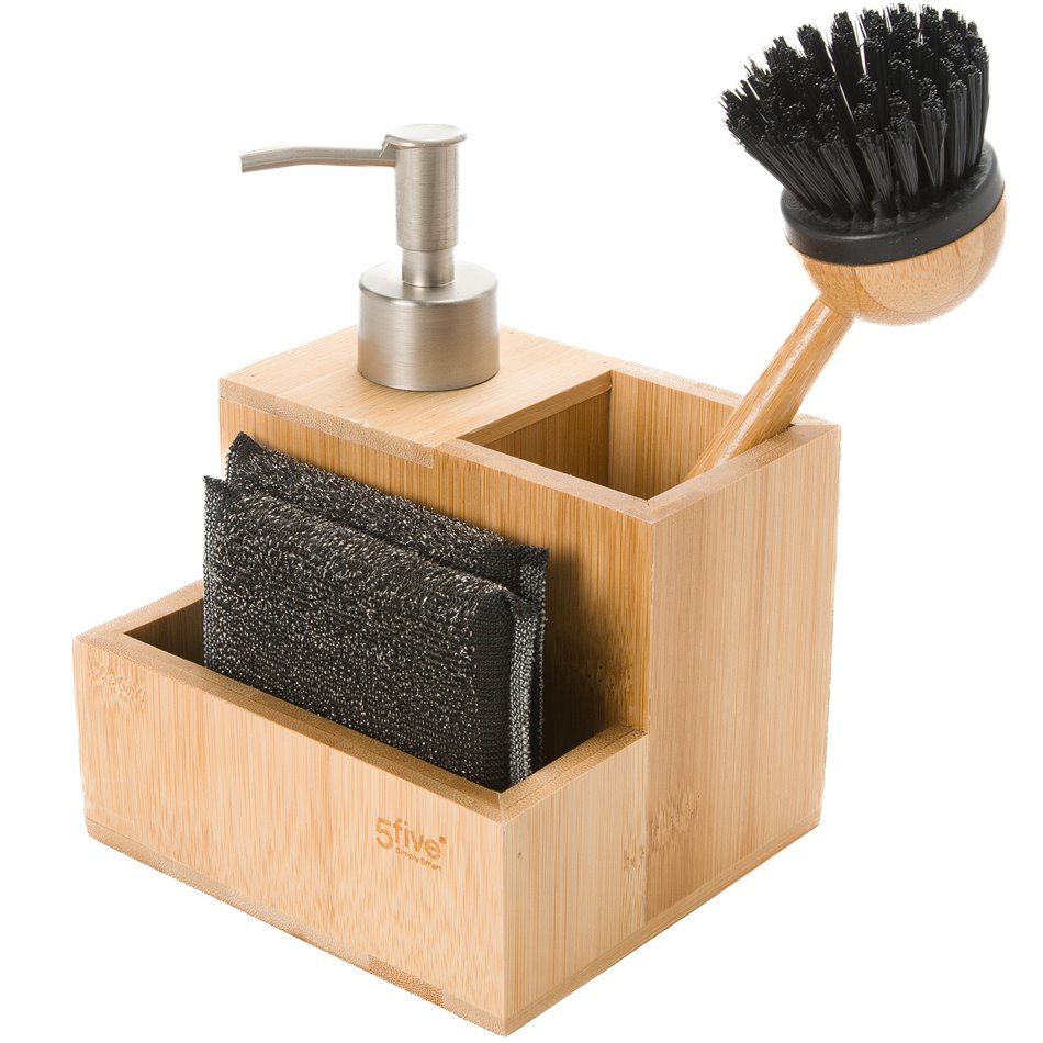 Bamboo dispenser 0.25l, sponge, brush, H19.5x13.5x12.5cm