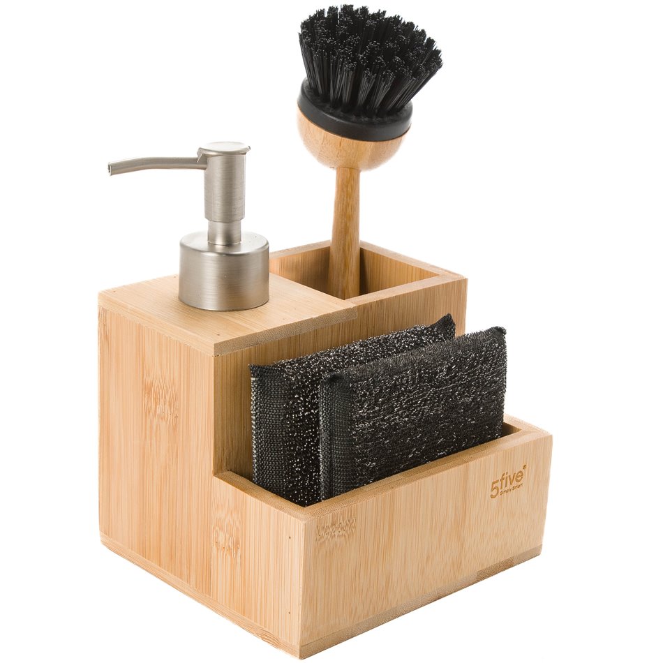 Bamboo dispenser 0.25l, sponge, brush, H19.5x13.5x12.5cm