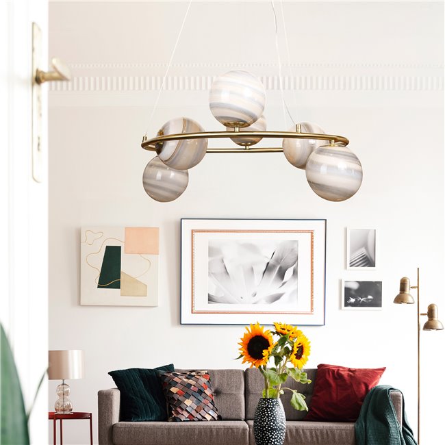 Ceiling lamp Rokko 6, beige/blue/chrome color, D75xH14cm, E14x6 40W(MAX)