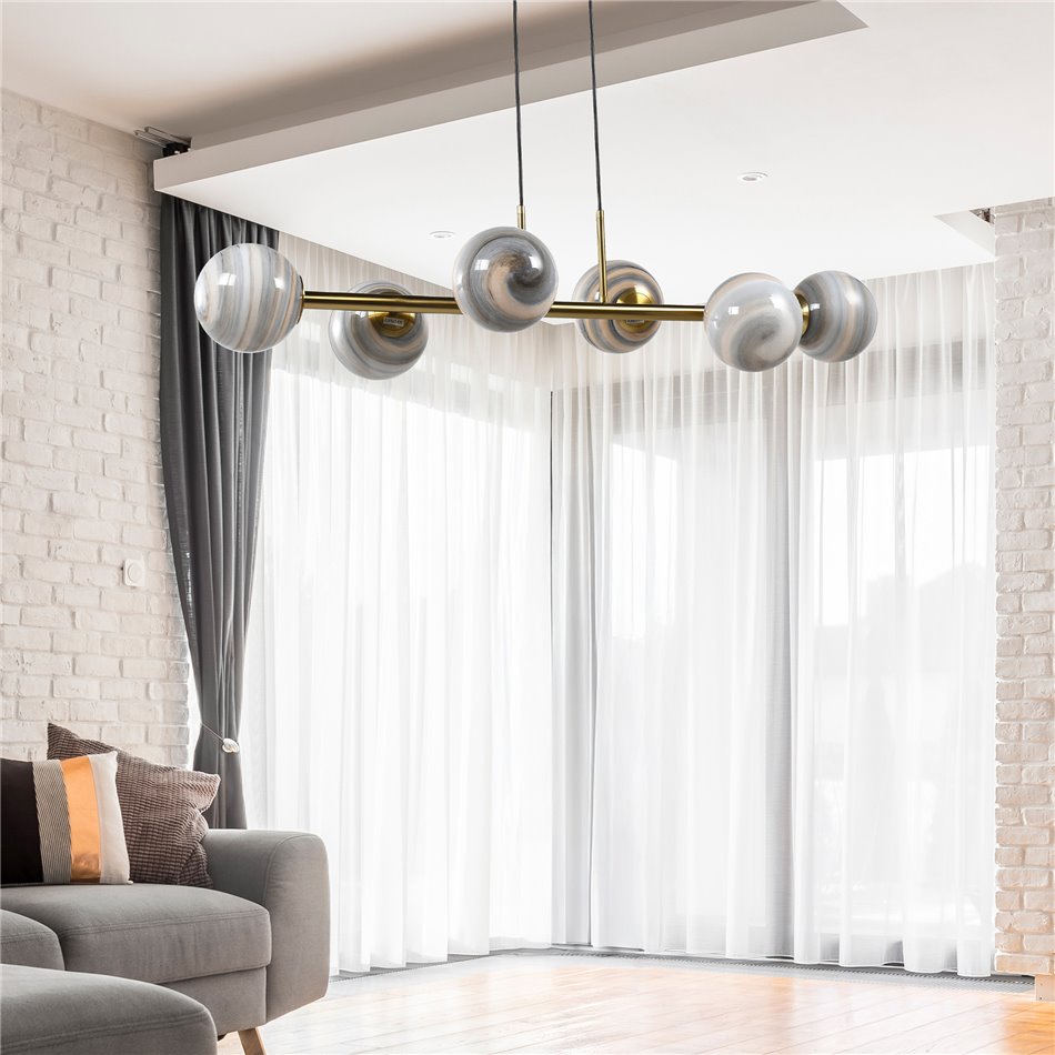 Ceiling lamp Rade 6, beige/ brass, H35x110cm, E14x6 40W(MAX)