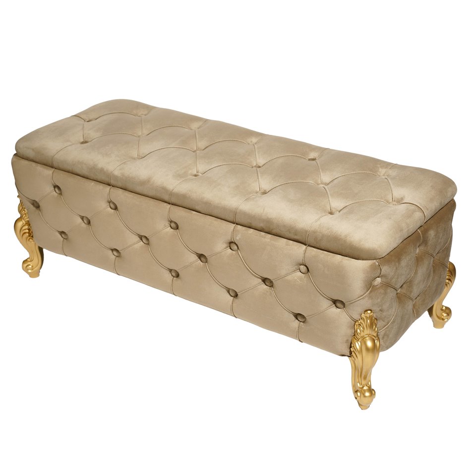 Bench with storage box Martimo MD, grey-brown, velvet, H43x110x45cm