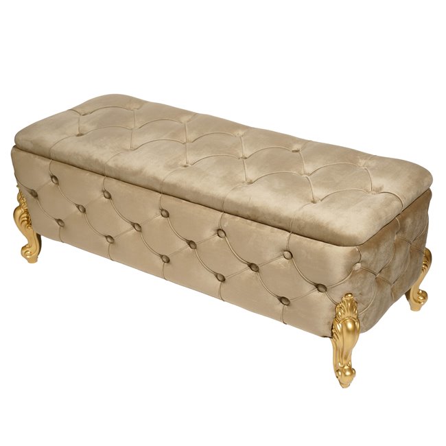 Bench with storage box Martimo MD, grey-brown, velvet, H43x110x45cm