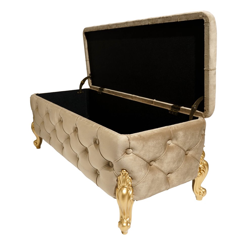 Bench with storage box Martimo MD, grey-brown, velvet, H43x110x45cm