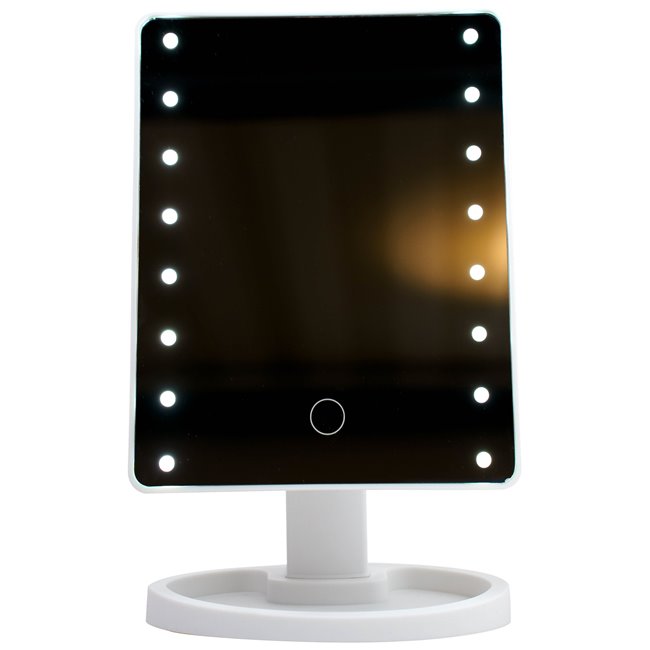 Table mirror with LED lighting, white, H26.1x16.7x11.9cm