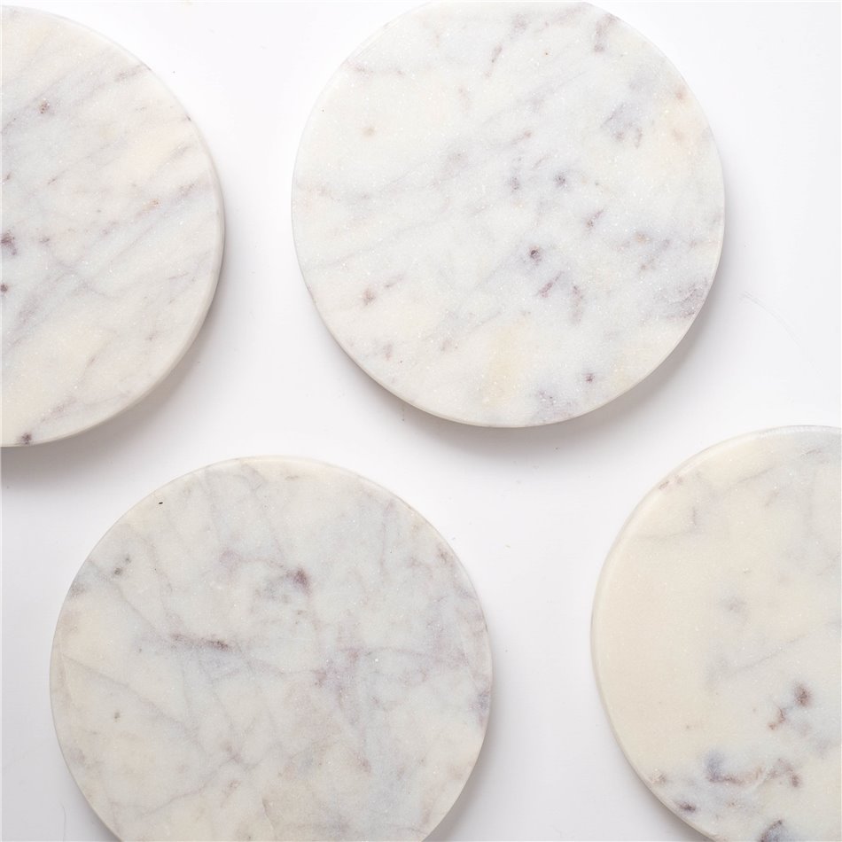 Coaster set 4, Verre, white marble, D10cm