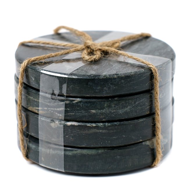Coaster set 4 Verre, black marble, D10cm