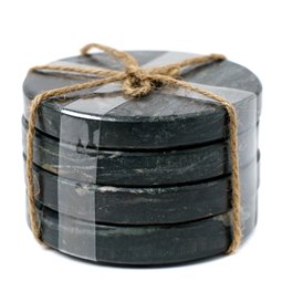 Coaster set 4 Verre, black marble, D10cm
