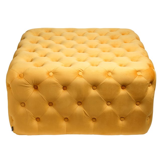 Square stool Lacone, gold color, velvet, H42x84x84cm