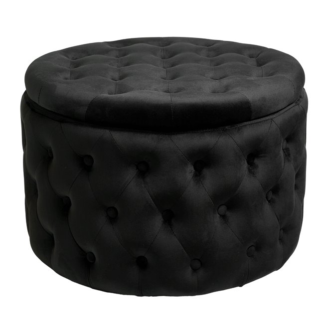 Pouf with storage Lailly Round, black, velvet, H42xD60cm