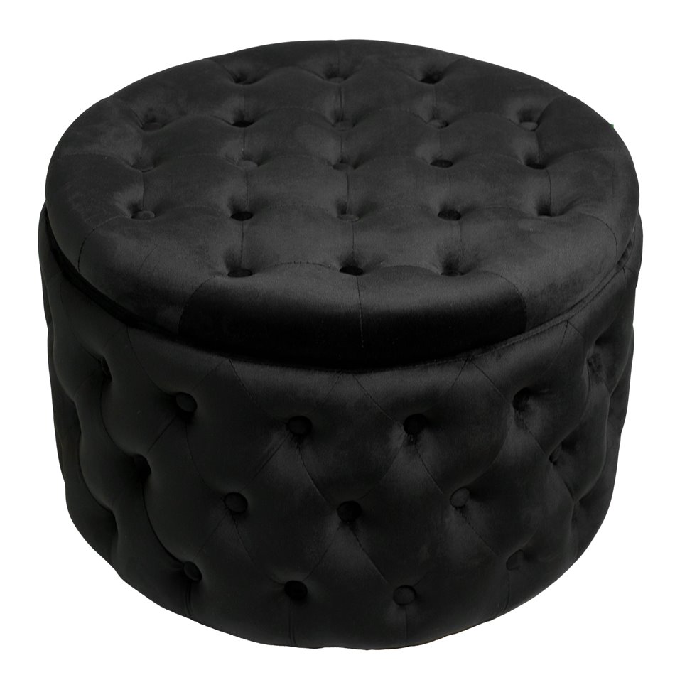 Pouf with storage Lailly Round, black, velvet, H42xD60cm