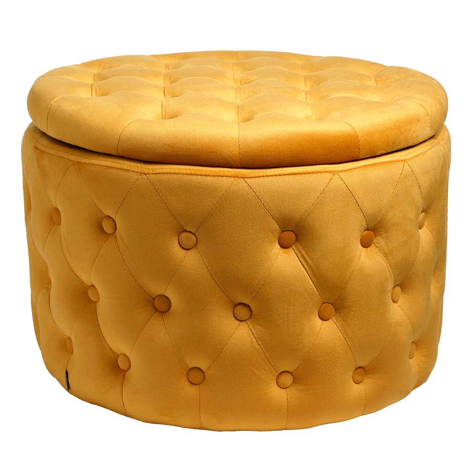 Pouf with storage Lailly Round, gold color, velvet, H42xD60cm