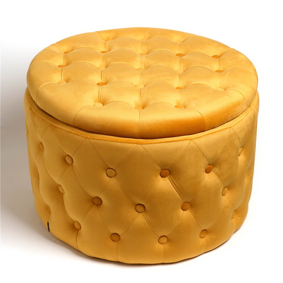 Pouf with storage Lailly Round, gold color, velvet, H42xD60cm