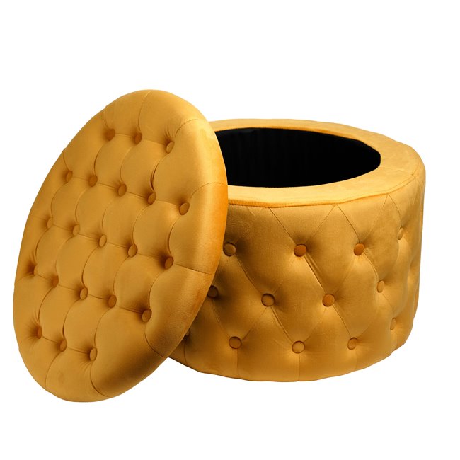 Pouf with storage Lailly Round, gold color, velvet, H42xD60cm