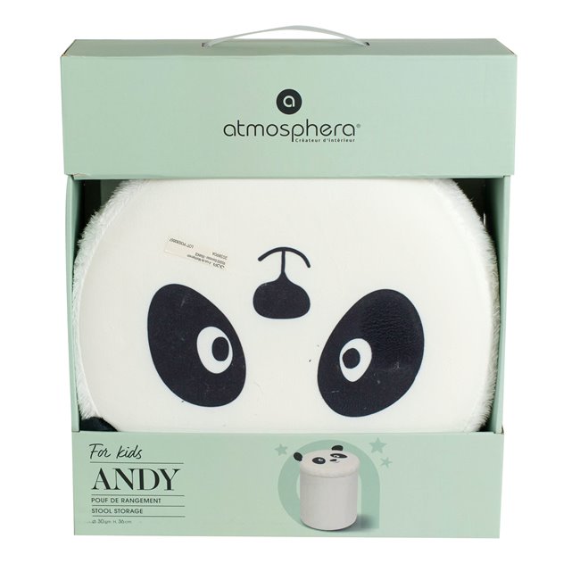 Pouf with storage Panda, white/black, H36xD30cm