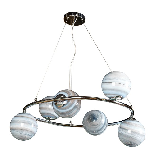 Ceiling lamp Rokko 6, blue/chrome color, H14cm, D75 cm, E14, 6x40W(MAX)