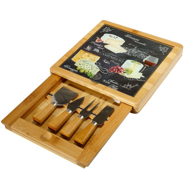 Cheese board World of cheese with 4 knives set, 26x26cm